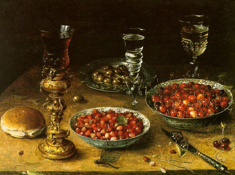 Osias Beert Still Life with Cherries Strawberries in China Bowls Sweden oil painting art
